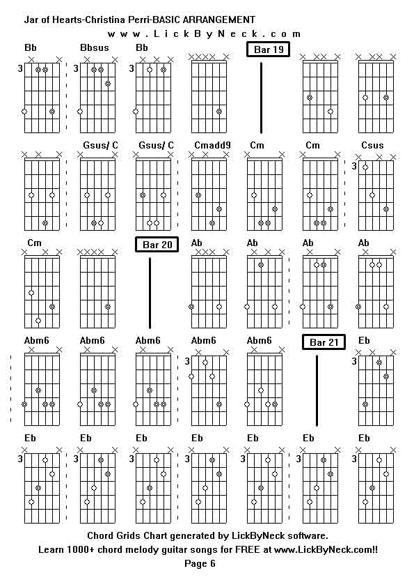 Chord Grids Chart of chord melody fingerstyle guitar song-Jar of Hearts-Christina Perri-BASIC ARRANGEMENT,generated by LickByNeck software.